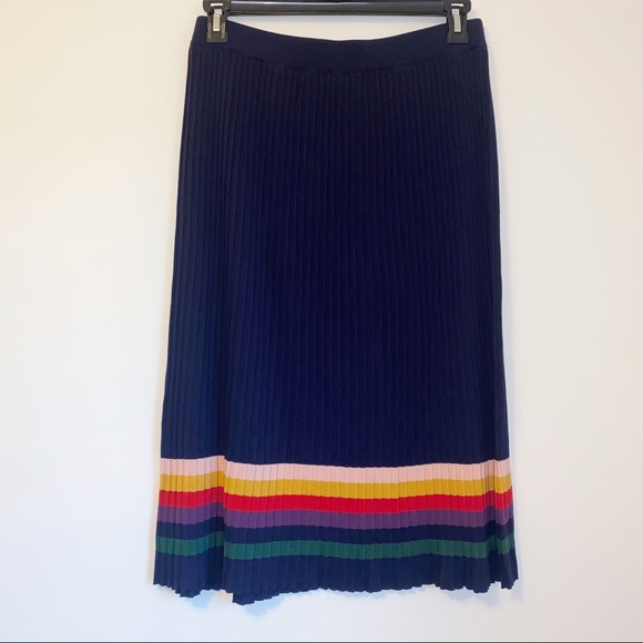 ModCloth Spirited Spectrum Navy Knit Skirt With Rainbow Stripes Medium - Picture 3 of 7